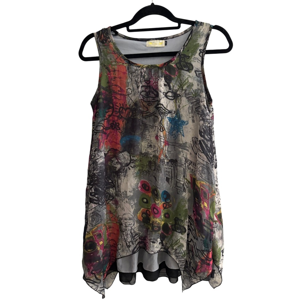 Angels Vintage 1990s Graffiti Art Print Sleeveless Sharkbite Tunic Top SM